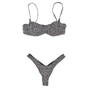 Frankies Bikinis 2 Piece Balconette Bikini Top & Micro Bikini Bottom Swim Set